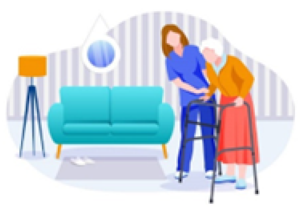 clipart of younger women helping an older women with a walker